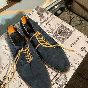 Men's Blue Suede Shoes with Yellow Accents